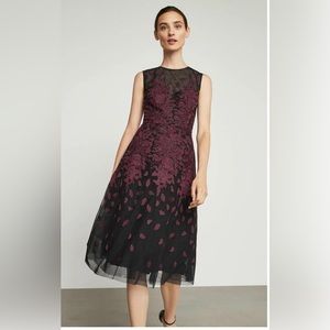 BCBG MAXAZRIA Floral Embroidered Evening Dress 0 Bordeaux Red Black Tulle $398